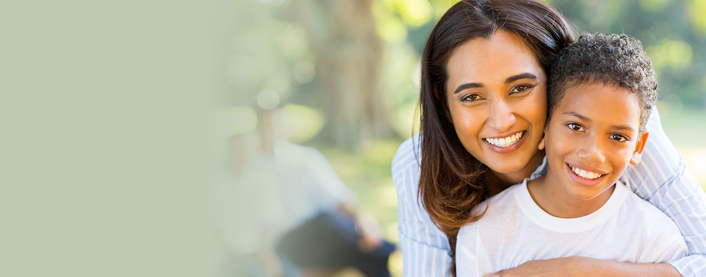 Mom hugging her son